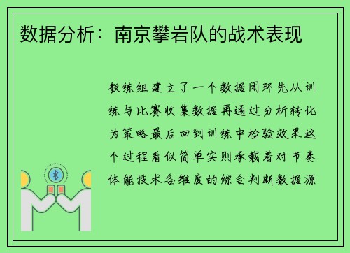数据分析：南京攀岩队的战术表现